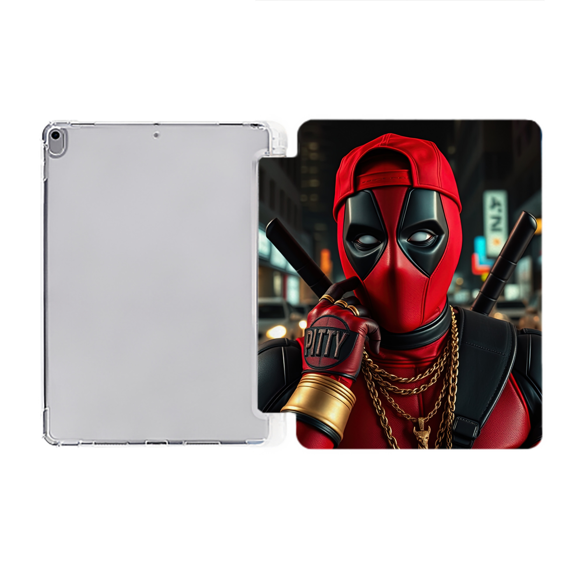 （画像用） Deadpool デッドプール IPad ケース ペン収納付き 三つ折りスタンド PUレザー×シリコン 対応機種9.5/10.5/10.9インチ